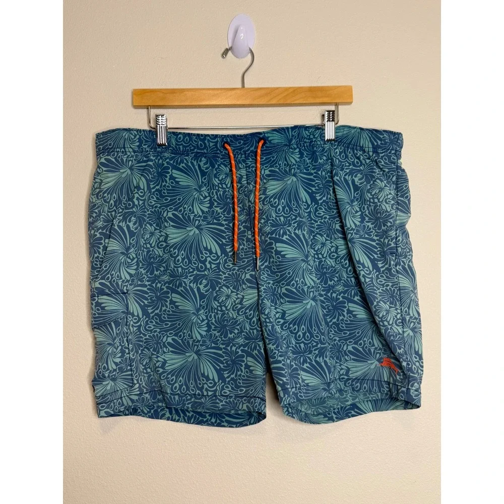 Tommy Bahama Relax Men's Blue Floral Swim Trunks Board Shorts Cargo Pocket Large